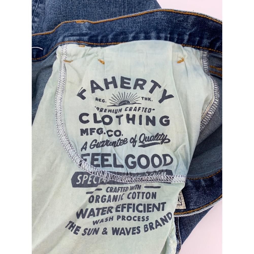 Faherty Jeans Mens 38x30 Blue Organic Cotton Stretch Straight Leg Denim Pants - Picture 8 of 14